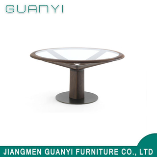 Moderna mesa de vidrio Top de madera Metal de metal Mesa de muebles